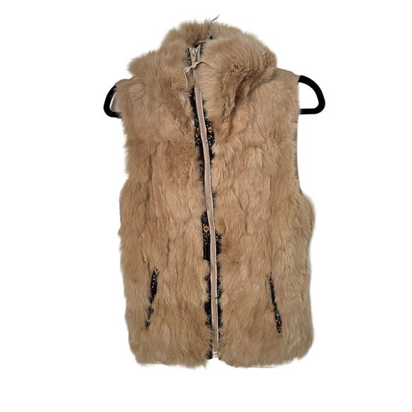 Colebrook Tan Rabbit Fur Knit Zip Uo Sweater Vest Size Medium - Picture 3 of 5